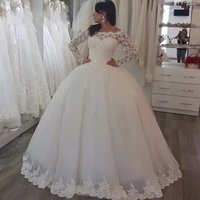 vestido de noiva ball gown princess wedding dresses with long sleeves beaded off the shoulder bridal gown