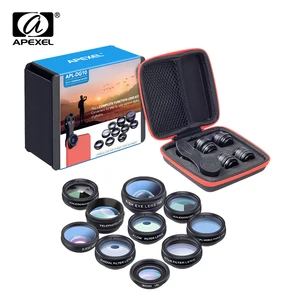 apexel 10in1 mobile phone lens kit fish eye wide angle telescope macro lens for iphone huawei samsung galaxy android celphones free global shipping
