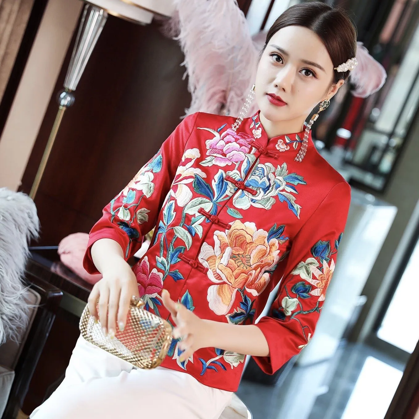 Китайская винтажная куртка с вышивкой для женщин размера плюс S-4XL | Тематическая