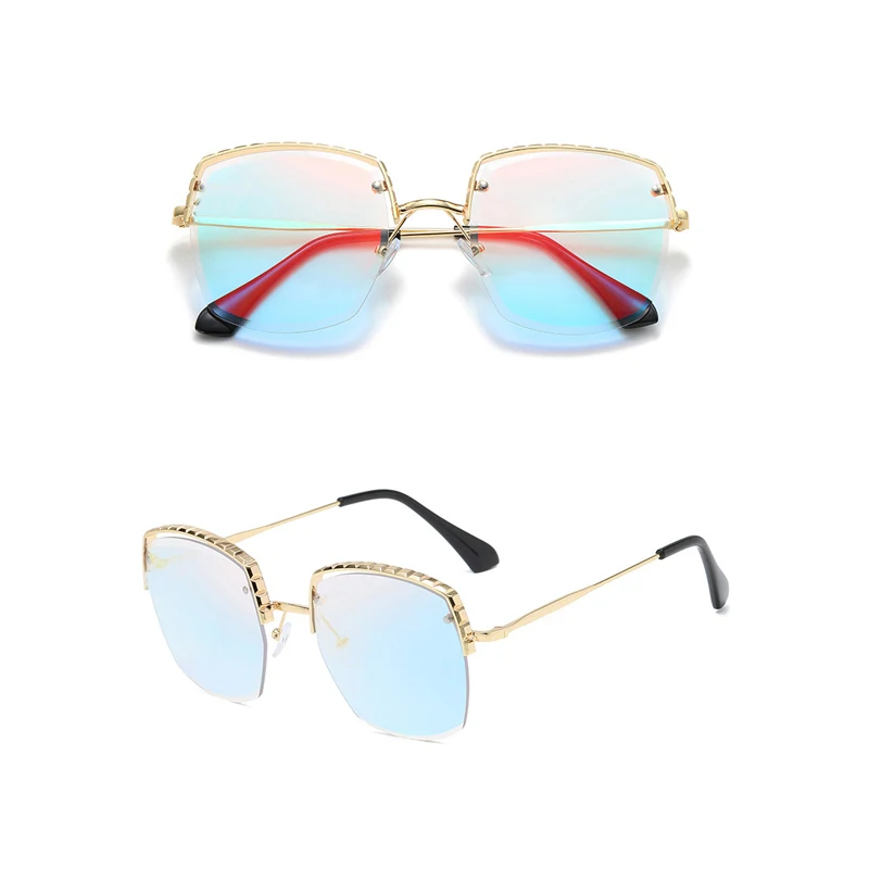 Модные квадратные очки женские металлические Полуободковые солнцезащитные