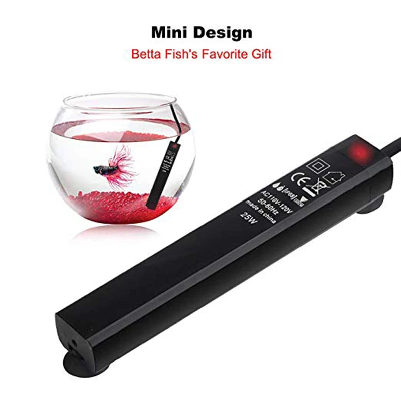 Betta Fish Tank Heater 25W Mini Aquarium Heaters Energy-Efficient Water Warmer Temperature Controller Smart Thermostat US Plug |