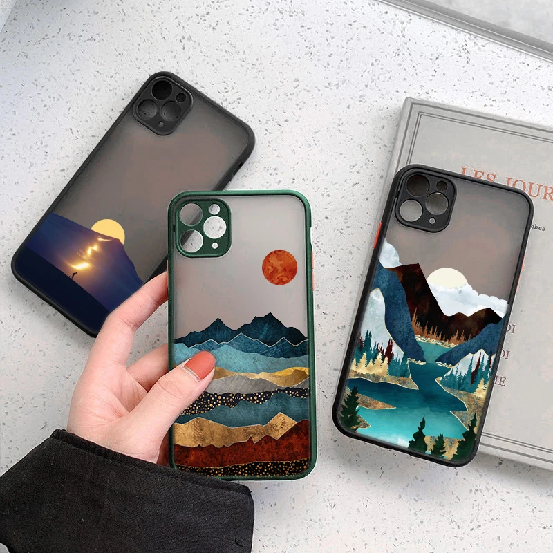 

Hand Painted Landscape Art Phone Case For iPhone 11 12 Pro Max X Xs Max XR 7 8 Plus SE Camera Protection Cover Gift For Dad Boy