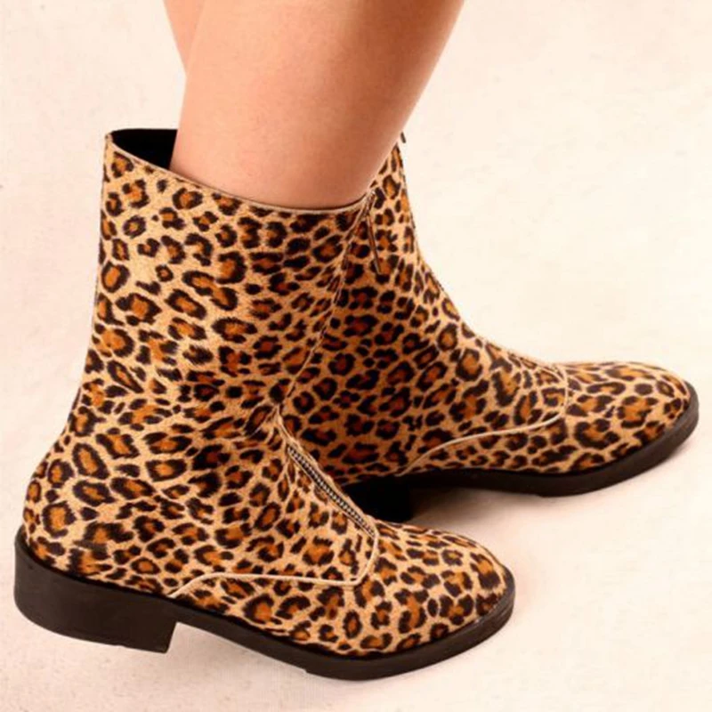 Женская обувь с леопардовым принтом ботильоны на высоком каблуке Осень зима