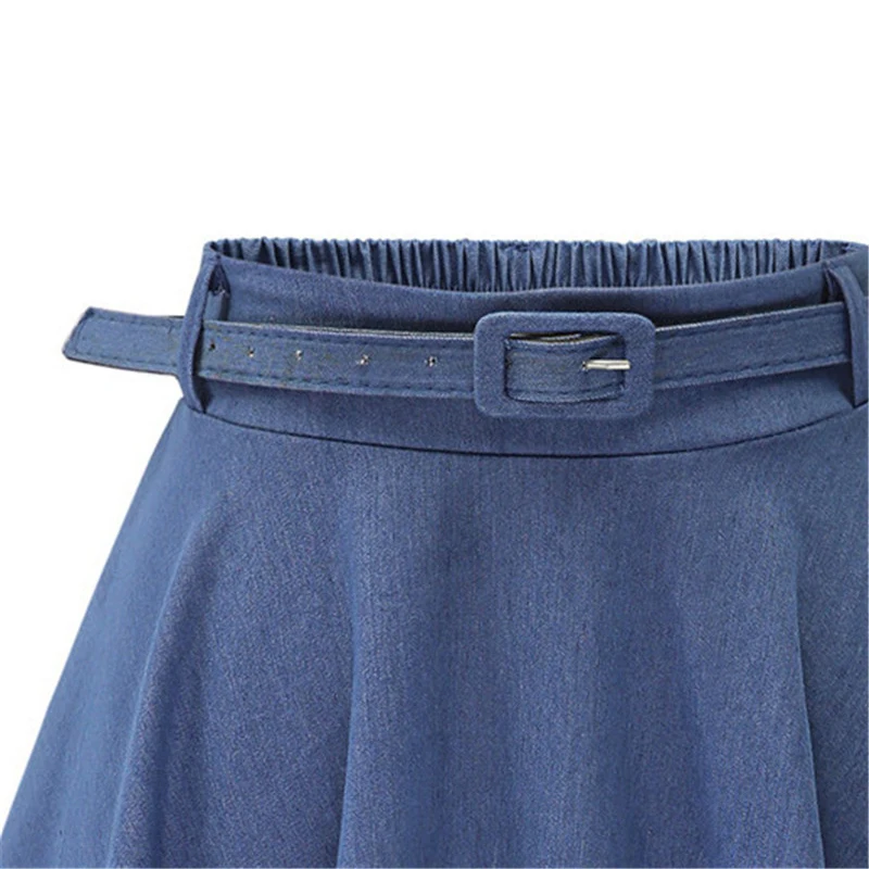 

NEW Women Denim Jeans Skirts Summer Autumn Casual High Elastic Waist A line Skirt Streetwear Midi Pleated Skirt Female
