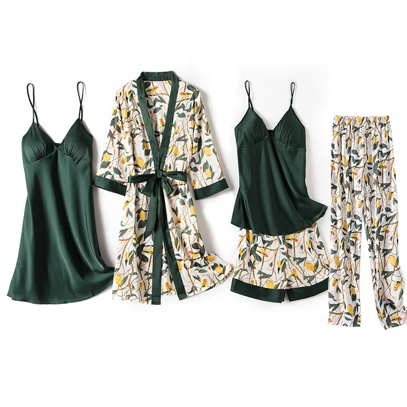 

SIMISI 5 шт. женская ночная рубашка из искусственного шелка с принтом сексуальный халат комплекты с нагрудной подушкой выше колена, мини летняя...