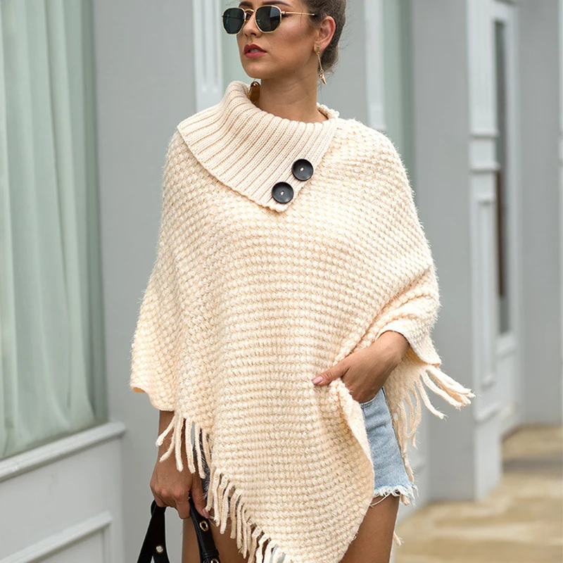 Женская теплая накидка пончо вязаная женская одежда зимний свитер для улицы