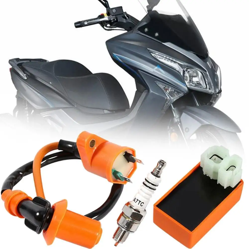 

3PCS/Set Modified Orange Ignition Coil 6-Pin AC Igniter A7TC Spark Plug For GY6 50CC 125CC 150CC