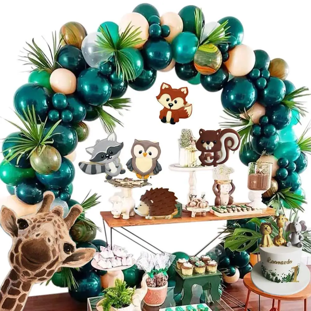 

2021 new birthday green leaf theme air balloon arch set latex balloon glue point hinge pump forest set party supplies