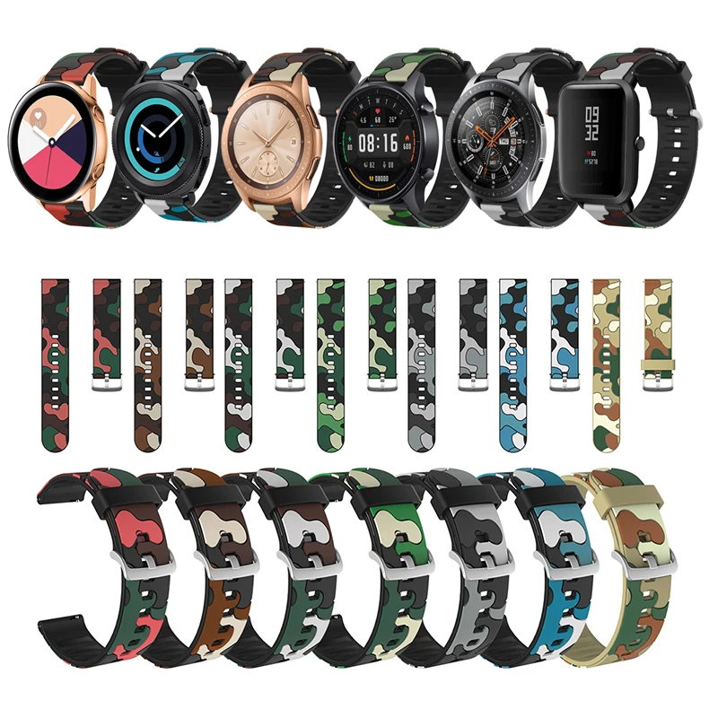Ремешок силиконовый для Samsung Galaxy watch 46 мм 42 браслет active 2 gear S3 Frontier камуфляжный amazfit