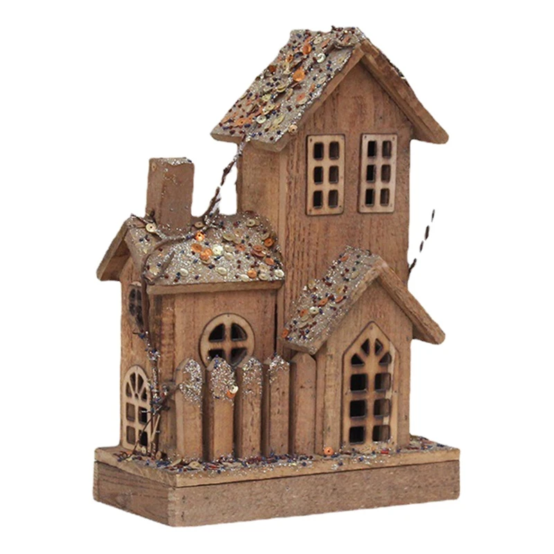 

Деревянный Рождественский дом, Рождественский светящийся Снежный дом, снежный дом, сцена, разметка, украшение, украшение на стол