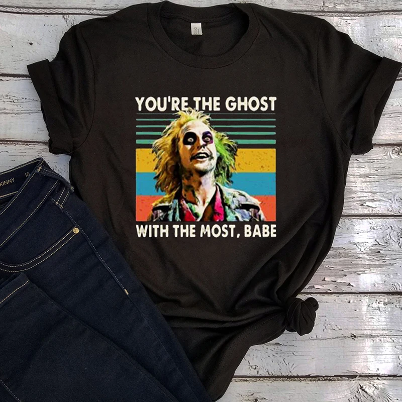 Женская футболка с принтом You Are The Ghost Винтажная круглым вырезом в готическом