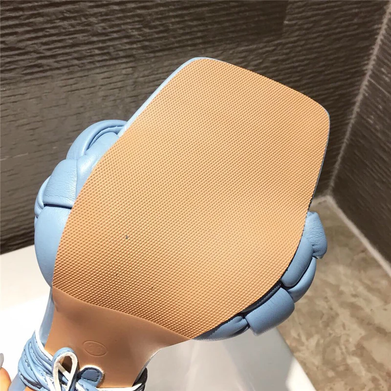 Женские мюли на каблуке 9 см синие туфли без задника роскошные брендовые