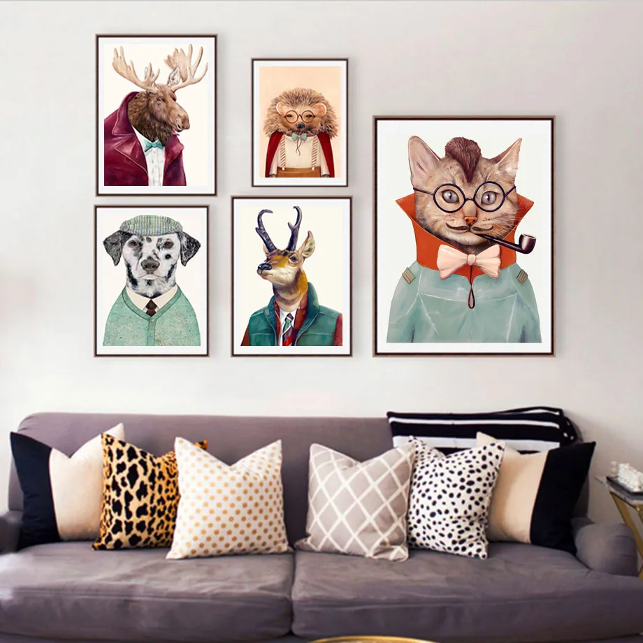 

Creative Deer Hedgehog Dog Cat Elk Glasses Animals Canvas Painting Wall Art Nordic Poster and Print Baby Kids Room Decor Picture