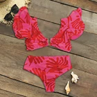 Купальник-бикини с V-образным вырезом и оборками, с высокой талией