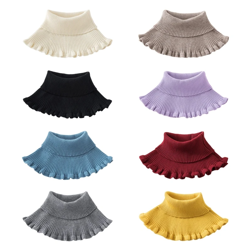 

Women Turtleneck Ribbed Knitted False Fake Collar 2020 Lady Winter Windproof Sunscreen Solid Color Ruffles Detachable Scarf Wrap