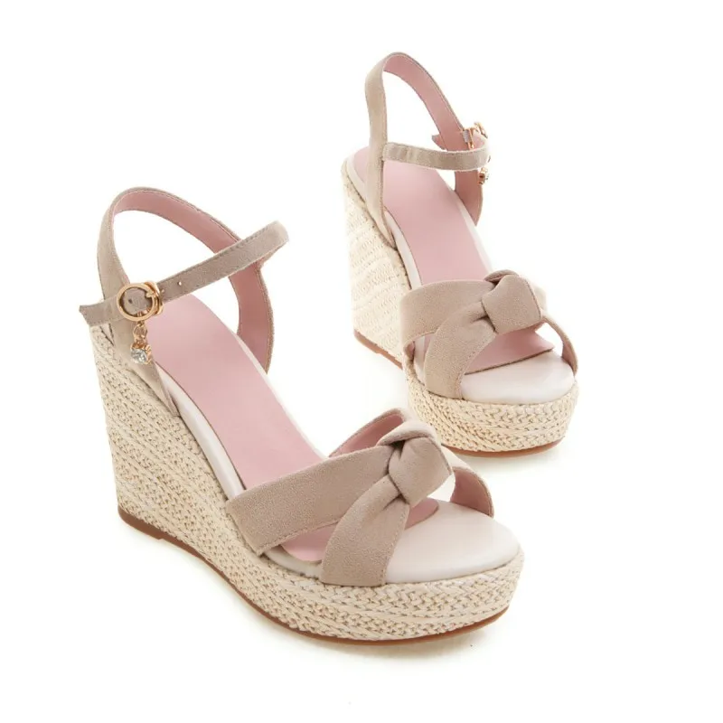 

Сандалии на танкетке для женщин, босоножки с узлом-бабочкой, туфли на каблуке, большой размер 9, 10, 11, 12, летняя обувь