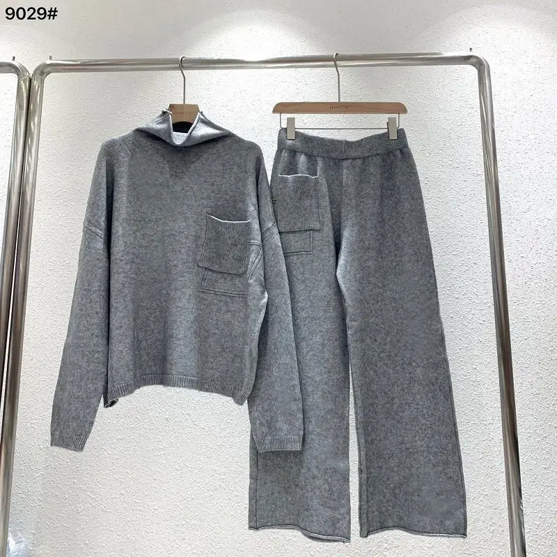 

2021 Spring Autumn Fashion Women Sweater Two Piece Knitted Pant Sets Loose Tracksuit Turtleneck Suit Plus Size 4XL Y207