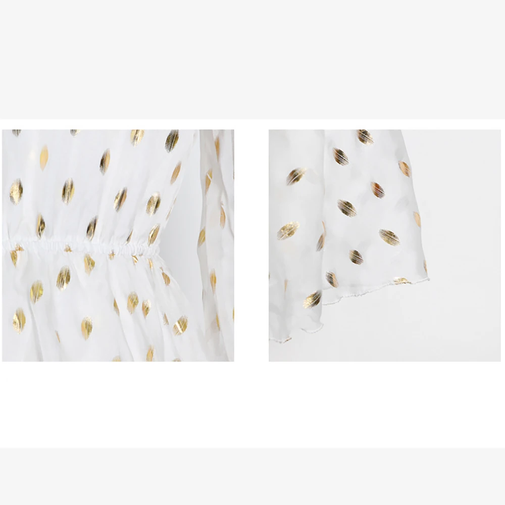 

YUANYUANJYCO Summer Women Long Beach White Cake Dresses Fashion Dot Ruffles Puff Sleeve Bohe High Waist Mesh Patchwork Clothes