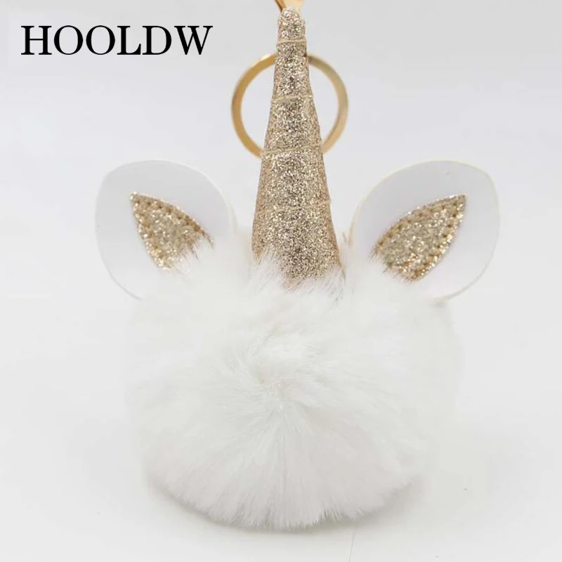 Брелок HOOLDW для ключей в виде единорога помпоны из искусственного кроличьего меха