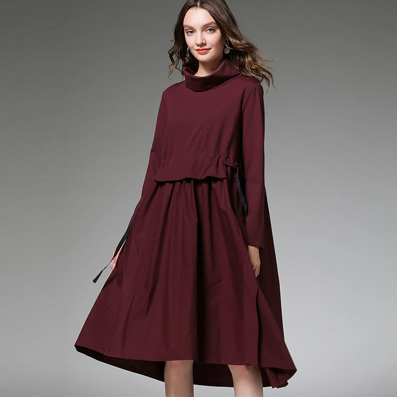 Осенне-зимнее Новое модное свободное платье размера плюс в стиле пэчворк с