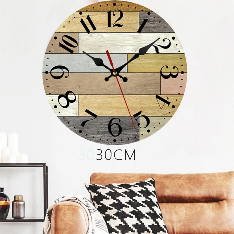 

Rustic Round Wooden Wall Clock Vintage Farmhouse Wall Decor for the Kitchen Living Room and Office 12 Inch