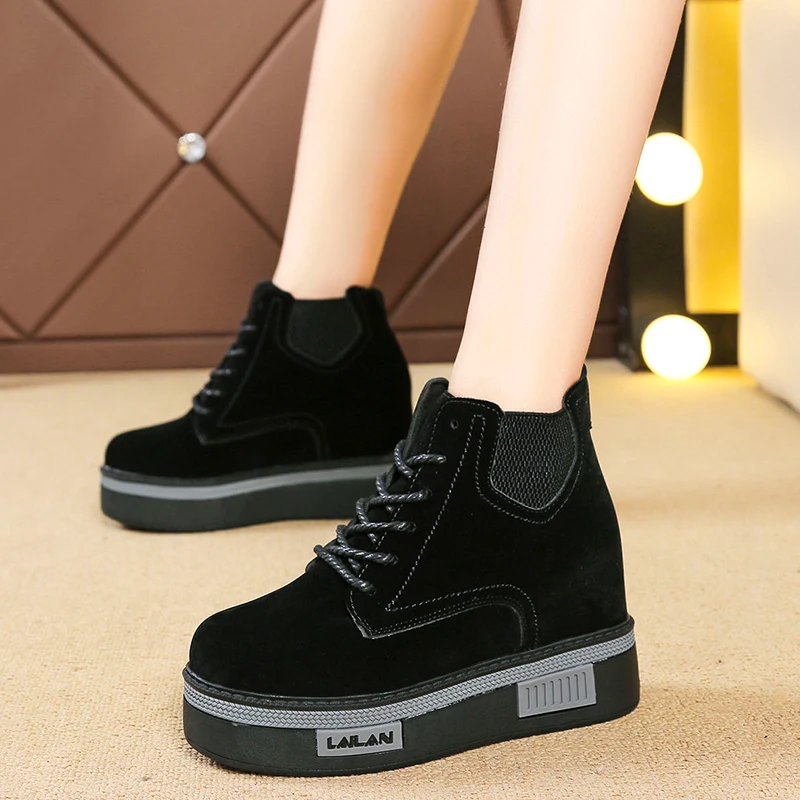 Женские ботильоны на танкетке SWYIVY черные повседневные из искусственной кожи