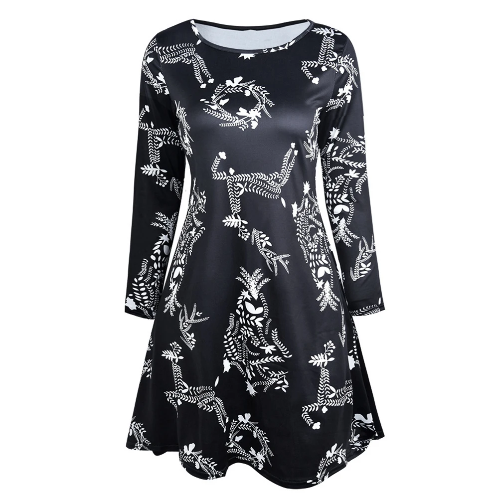 Модные зимние платья для женщин с круглым вырезом и длинным рукавом