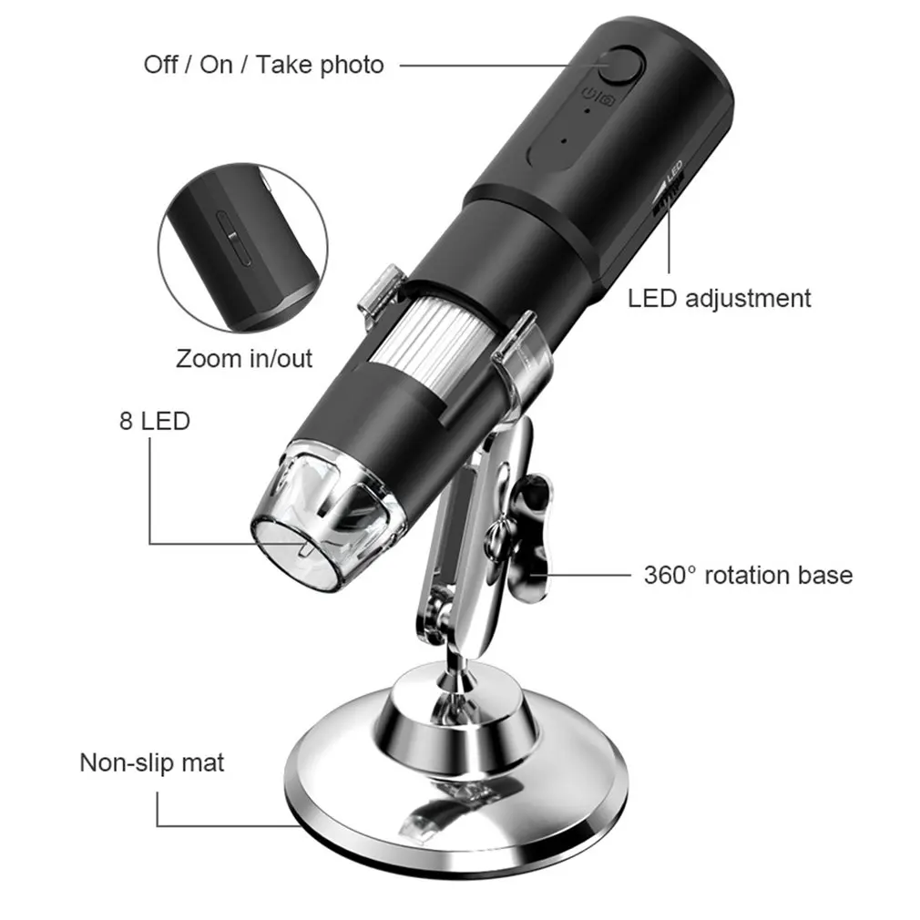 

Portable 1000x Magnification Wifi Microscope Handheld Digital Microscope Electron Microscopes 8 LEDs Bracket