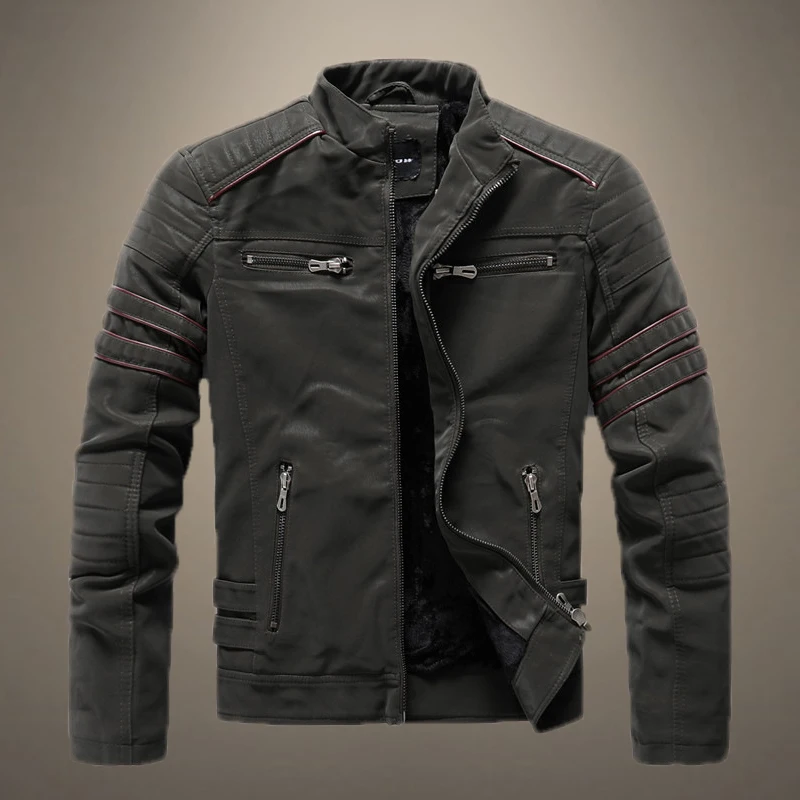 

2022 Autumn Winter Bomber Leather Jacket Men Casual Brand Motorcycle Leather Jacket Warm Fleece Windproof Coat Slim Mens Jacket