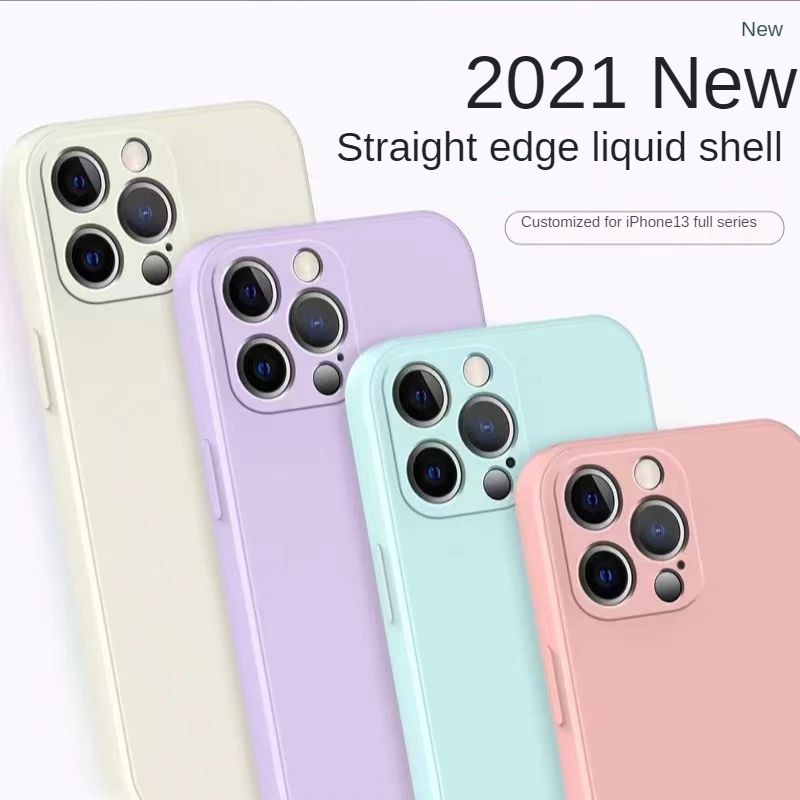 

Liquid Silicone Straight Edge Phone Case For Iphone 13 ProMax 12 Pro MAX 12Mini 11 XSMAX Xs X 8Plus 7
