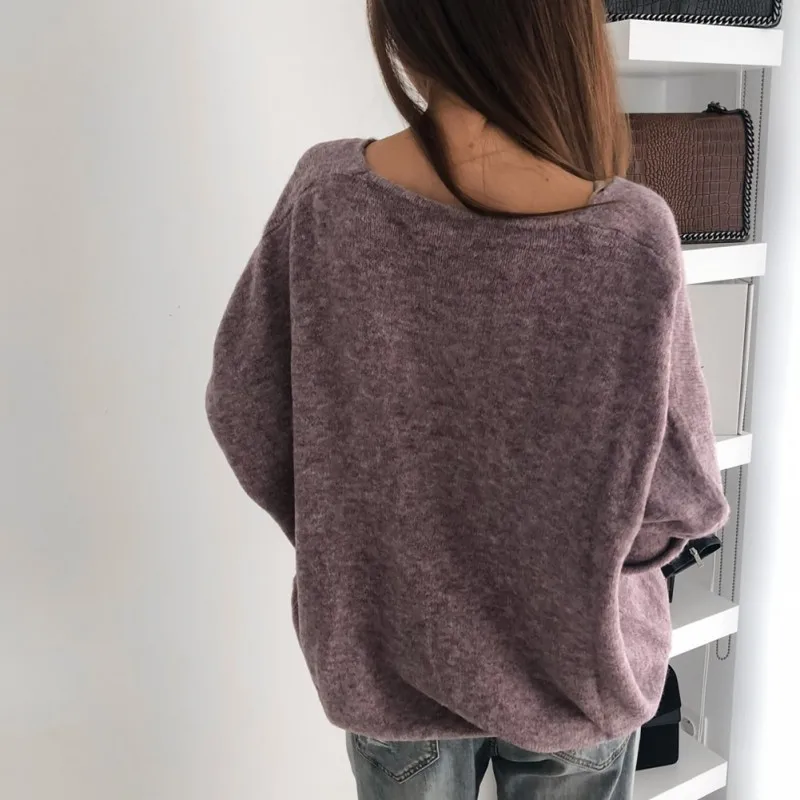 

Sweater Women Sexy V Neck Winter Oversized Long Sleeve Sweaters BF Style Loose Knitted Tops