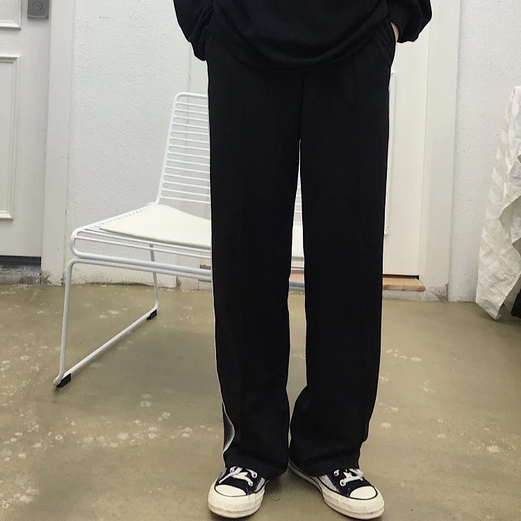 

Sports Ins Trendy Harajuku Hong Kong Style Retro Versatile Striped Ribbon Draping Straight Loose Casual Pants for
