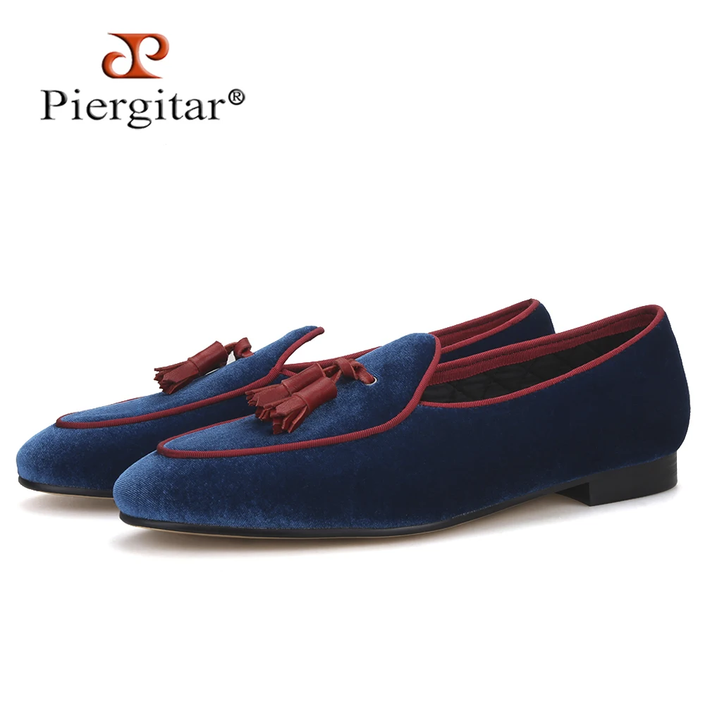 

Piergitar two color advanced customization velvet handmade men loafers British style classic men tassel shoes for party and prom