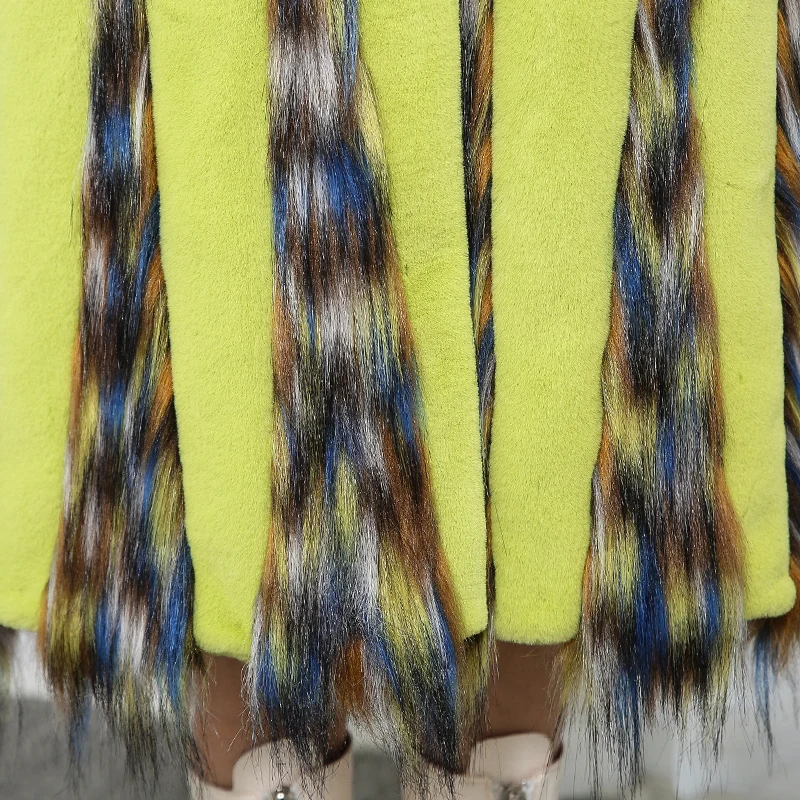 

Nerazzurrti High Quality Winter Striped Long Patchwork Faux Fur Coat Women Long Sleeve Multi Color Fashion Streetwear 2021