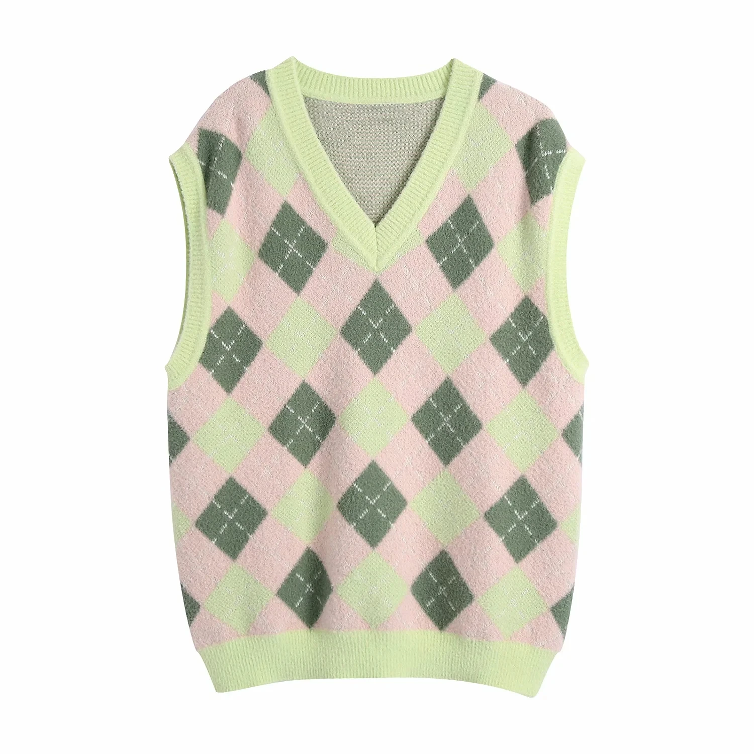 

Женский трикотажный жилет в клетку, с V-образным вырезом