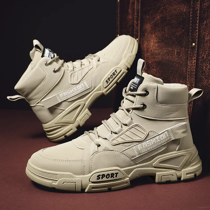 

Casual Men's Shoes Tooling Boots Outdoor Sport High-top Leather Boots Thick-soled Trend shoes-45