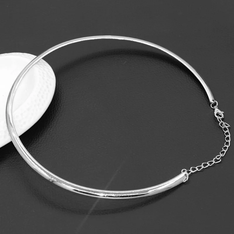 1Pc New Fashion Punk Simple Round Circle Torques for Women Ladies Metal Gold Silver Wire Necklace Collar Choker