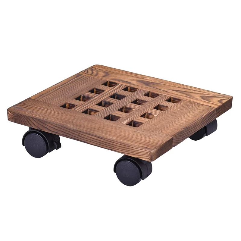 

10-дюймовая деревянная подставка для горшечных растений с колесами, квадратная подставка для цветочных горшков, тележка для выращивания рас...