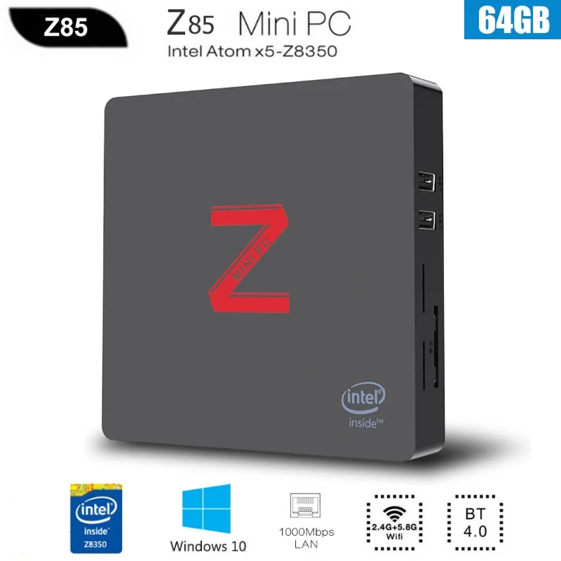 Z85 Мини ПК Windows 10 ядерным процессором Intel Atom X5 Z8350 4 ядра 2G/4 ГБ 64 1000 м двухъядерный