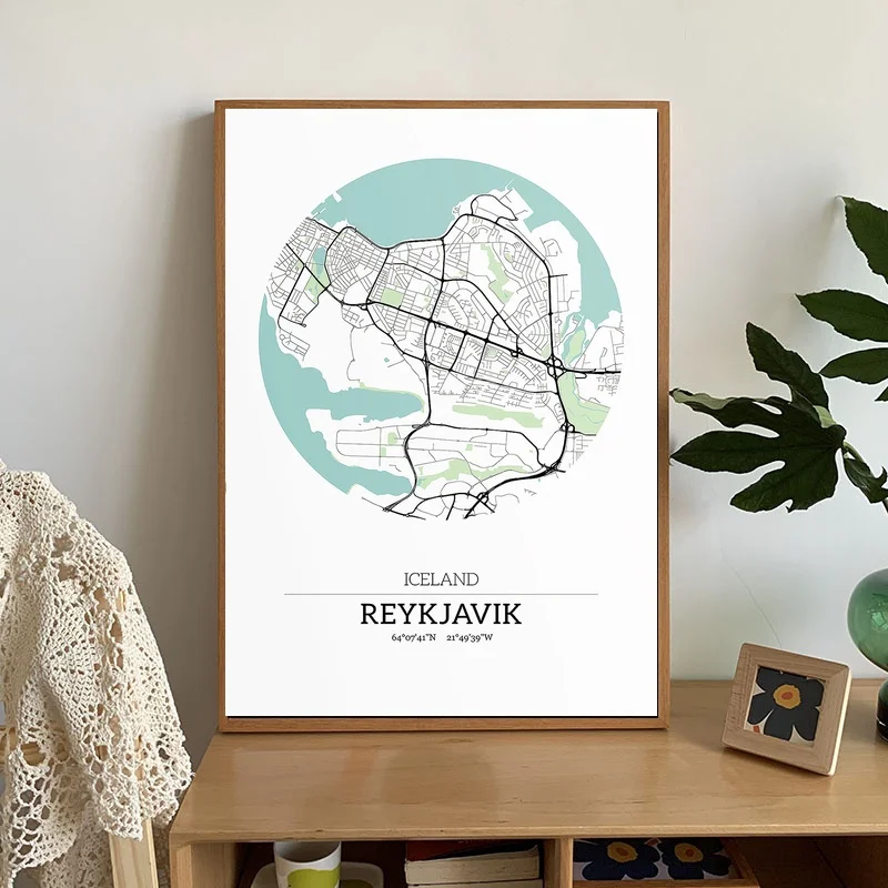 

Постер на холсте с изображением карты Исландии Рейкьявика, художественное оформление спальни