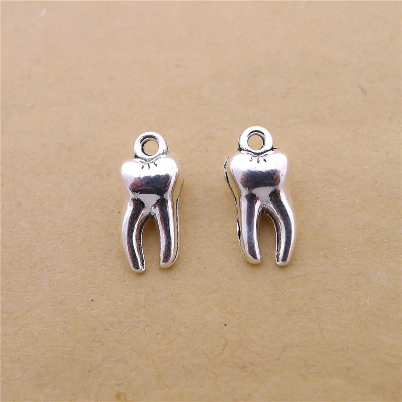 

GOINHOT 200pcs/lot Teeth Charms 15x7mm DIY Tooth Metal Charms Lots Wholesale