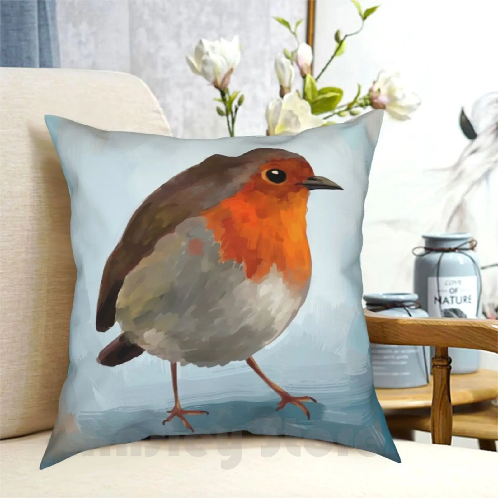 

Robin Pillow Case Printed Home Soft Throw Pillow Freeminds Little Robin Bird Nature Wildlife Animal Portrait Orange Blue