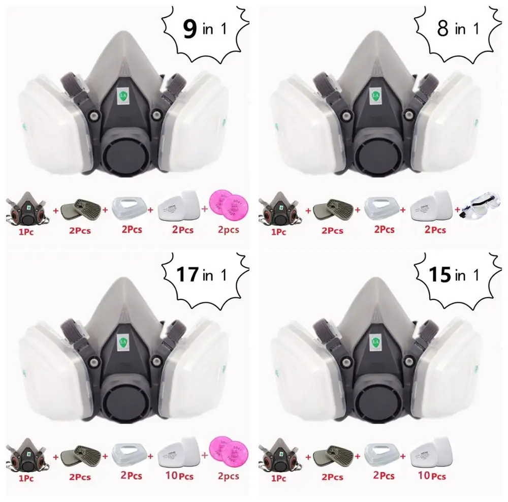 

Painting Mask 6200 Half-face Cover Particle Filters 5n11 Smoke 2091 Industrial Polish Protection Eye Goggles Multi-Combination