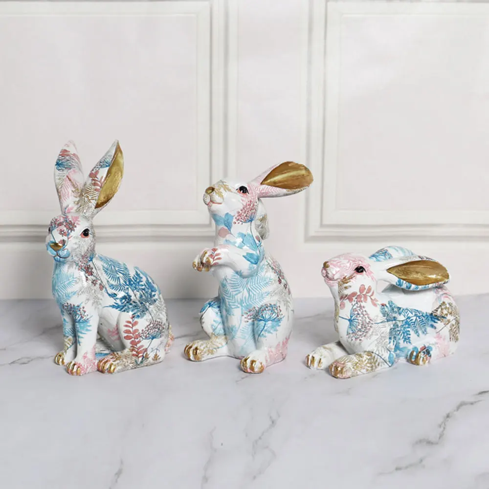 

1pc Rabbit Figurine Resin Rabbit Sculpture Desktop Ornament, (Assorted Color)