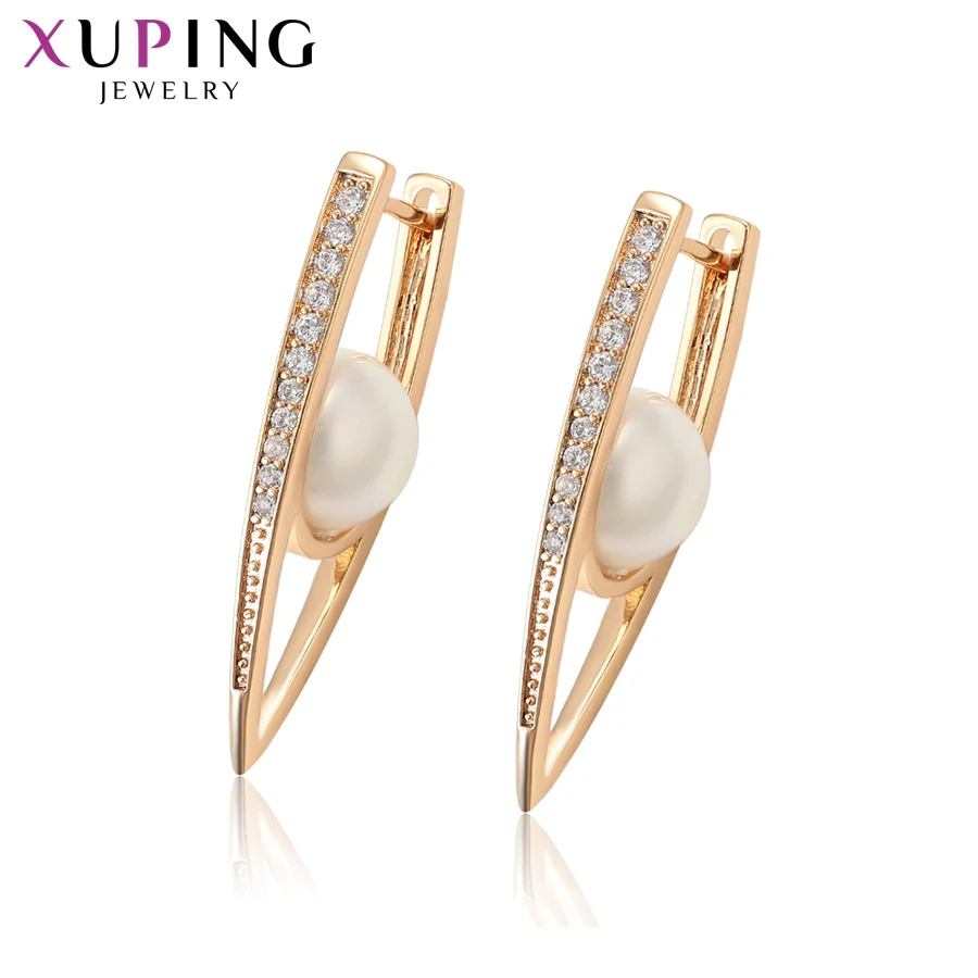 Gold Color Plated 11,11 Xuping новейшие обручи серьги имитация жемчуга популярные ювелирные изделия Европейский стиль модный подарок для женщин S187.1/S187.2-992 - Окраска металла: Gold Color Plated