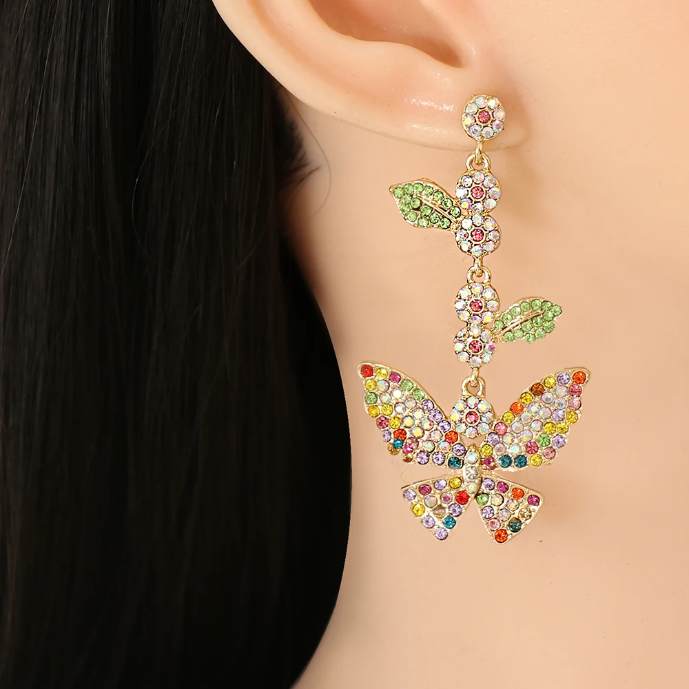 

Wholesale Butterfly Crystal Earrings New Colorful Cute Statement Hanging Dangle Earrings Women 2021 Pendientes Jewelry Shipping