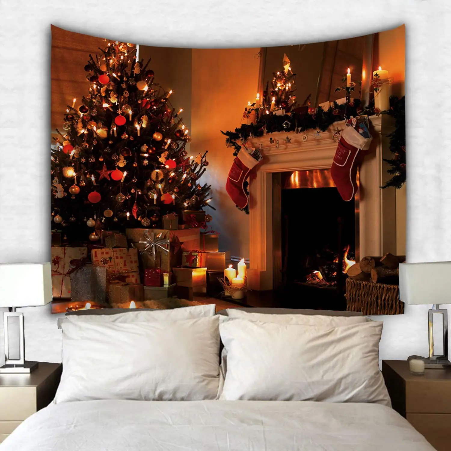 

High Definition Digital Printing Design Christmas Stockings Fireplace Tapestry