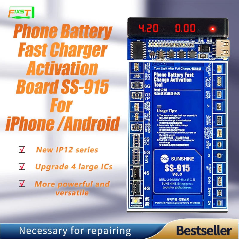 

SUNSHINE SS-915 Universal Fast Battery Tester Charger Activation Board Applicable to the systefull range of Android iPhone 8P X