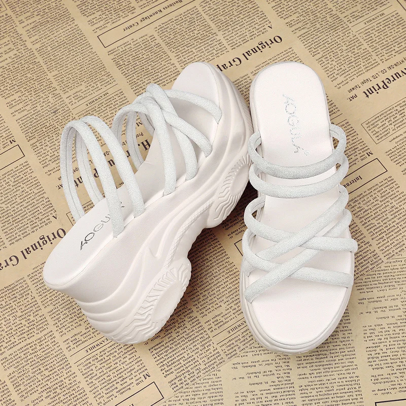 

Shoes Woman 2021 Slippers Flat On A Wedge Luxury Slides Pantofle Platform Heeled Mules Designer New Summer High Fashion PU