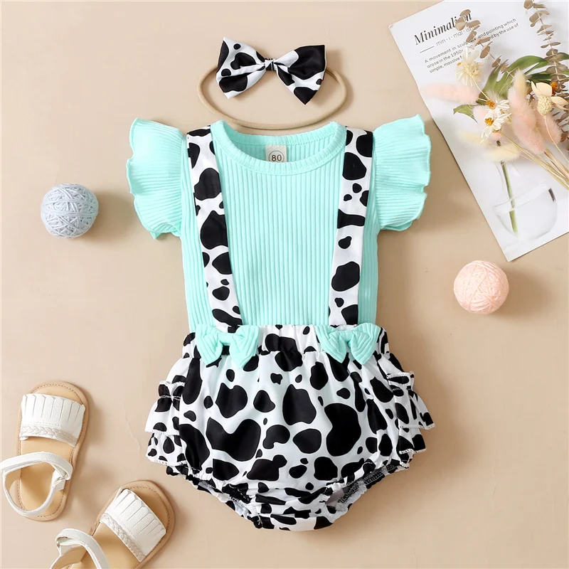 

3Pcs 0-18Months Newborn Baby Girls Summer Clothes Sets,Solid Color Short Sleeve T-Shirt+Polka Dot Suspenders Pantie+Hairband